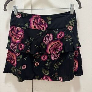 Black Floral Skirt with Pink and Green Embroidery
